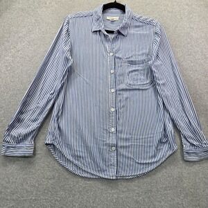 Beachlunchlounge Blue WhiteStriped ButtonDown Shirt Womens XS Long Sleeve Pocket